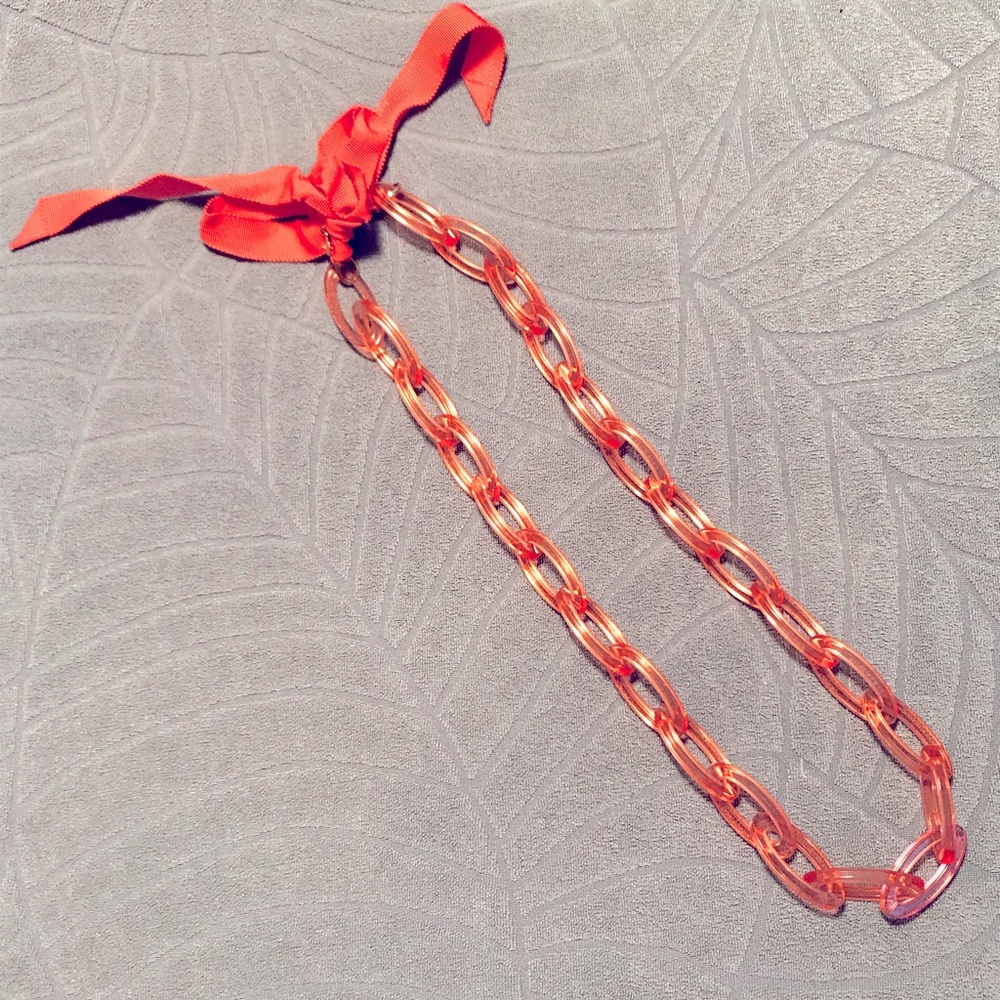 NWOT J. Crew Translucent Red/Coral Acrylic Links Ribbon-tie Necklace